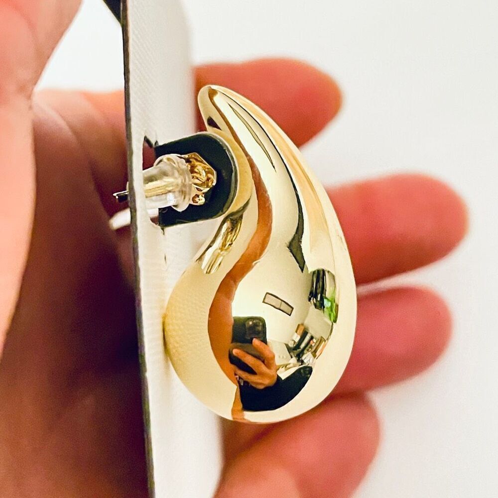 NWT Argento Vivo Stunning Thick Gold Polished Shinny Stud Tear Drop earrings - Picture 2 of 9